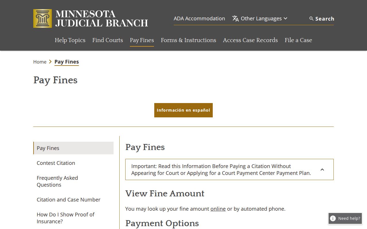 Washington County warrant records fine payment page explaining what paying a citation waives