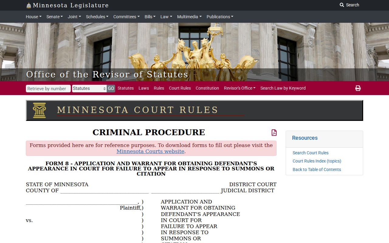 Washington County warrant records form page showing the failure-to-appear warrant document