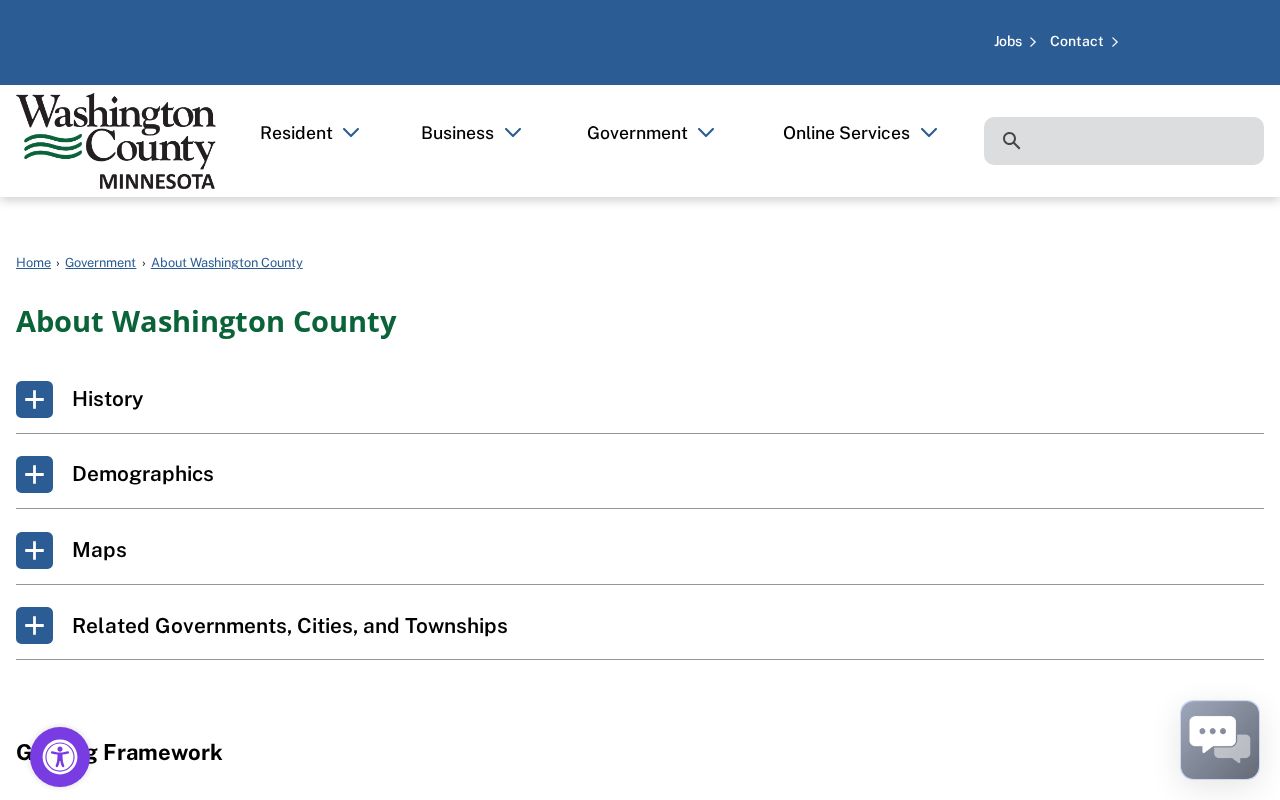 Washington County warrant records background page describing the county and its government center