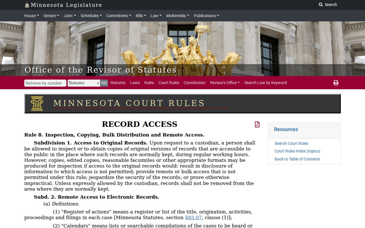 Washington County warrant records rule page covering inspection and remote access to court files