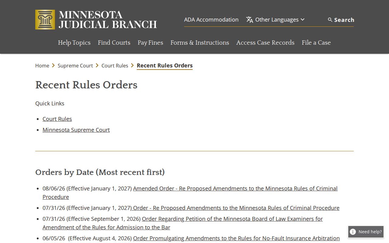 Washington County warrant records reference to Minnesota court rules and recent orders