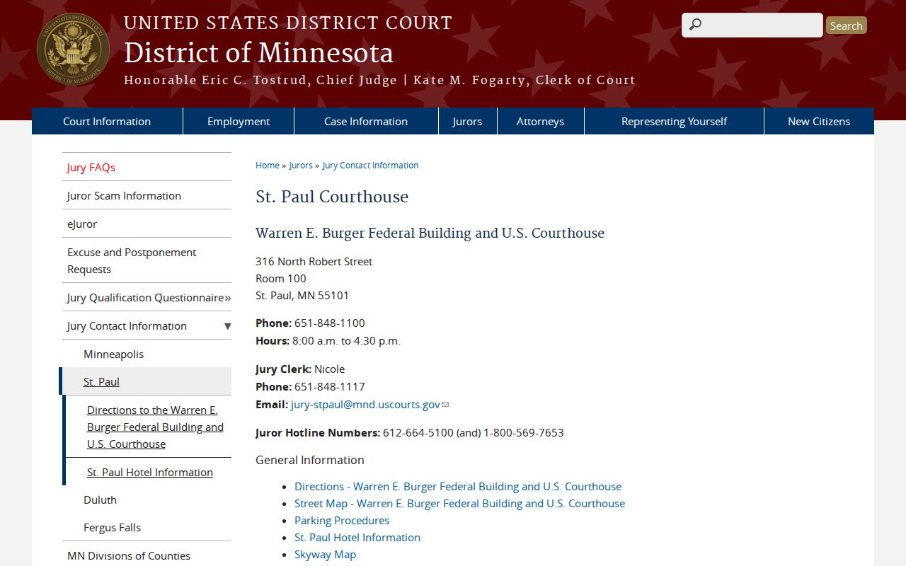 Washington County warrant records reference to the St. Paul federal courthouse for the District of Minnesota