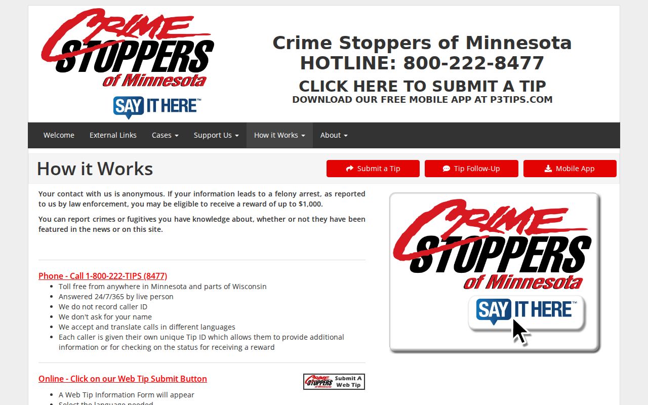 Washington County warrant records guide to the Crime Stoppers Minnesota anonymous tip program